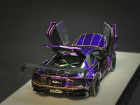 PGM 1/64 LP700 Tron Purple Diecast Fully Opened with rectangular wooden stand PGM-640408A