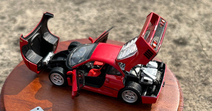 PGM 1/64 F40 RED Diecast Fully Opened with rectangular wooden stand  PGM-640901A