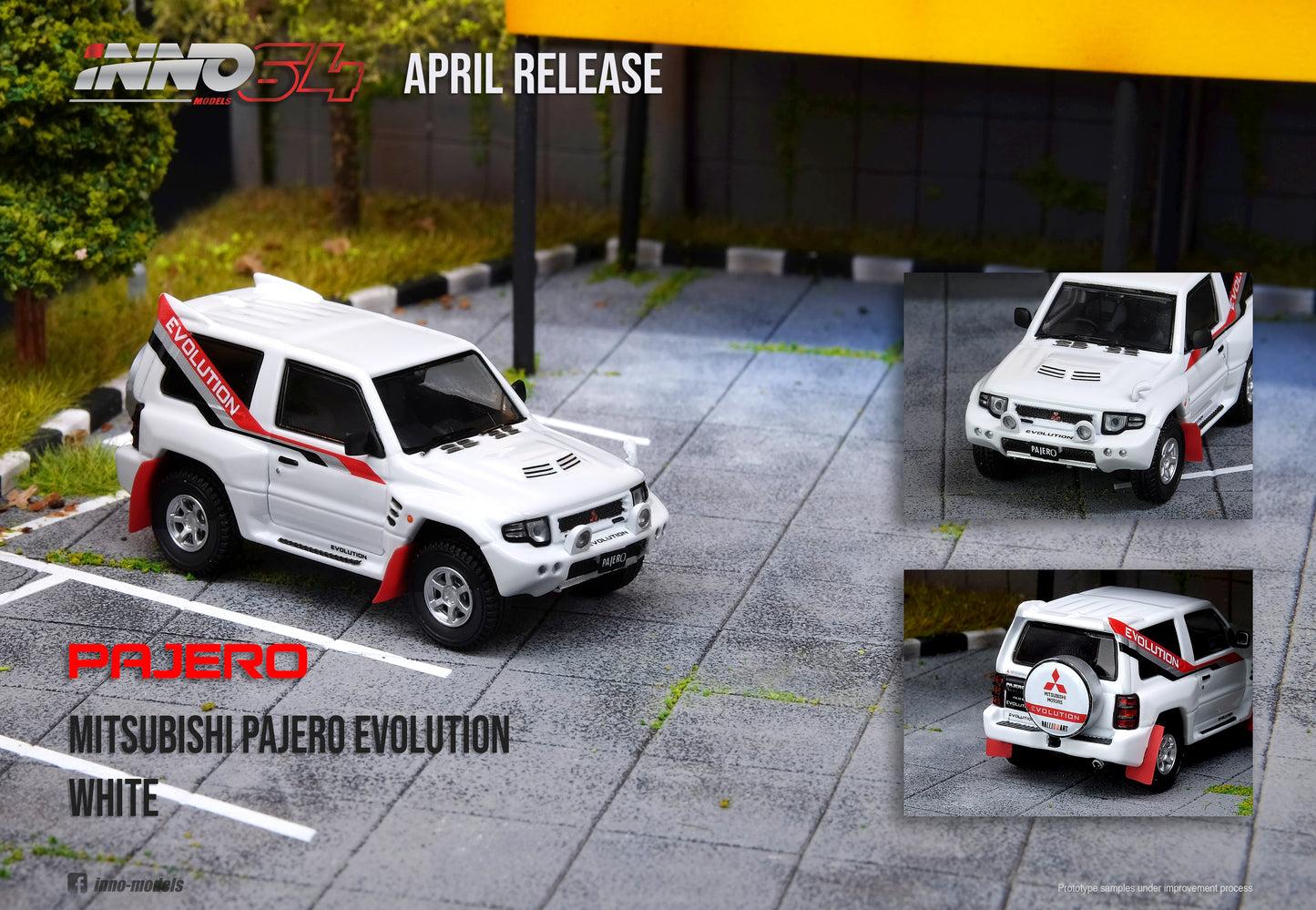 PREORDER INNO64 1/64 MITSUBISHI PAJERO EVOLUTION White With Extra Wheels IN64-EVOP-WHI  (Approx. Release Date : April 2020)