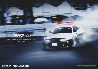 INNO64 1/64 NISSAN SKYLINE GT-R (R32) "PANDEM ROCKET BUNNY"  Japan Police Livery Drift Car IN64-R32P-JPDC