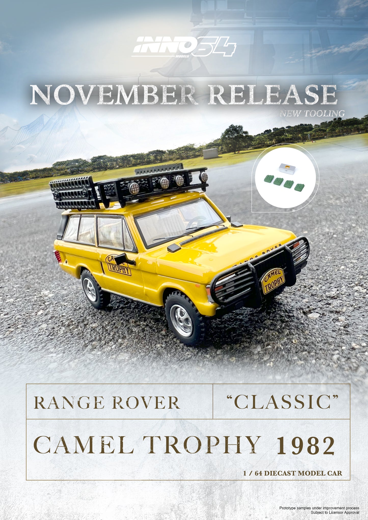 INNO64 1/64 RANGE ROVER "CLASSIC" CAMEL TROPHY 1982 (1 Tool Box and 4 Fuel/Oil Container included) IN64-RRC-CT82