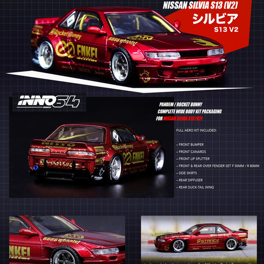 INNO64 1/64 NISSAN SILVIA S13 (V2) PANDEM / ROCKET BUNNY Red Metalic IN64-S13V2-RED