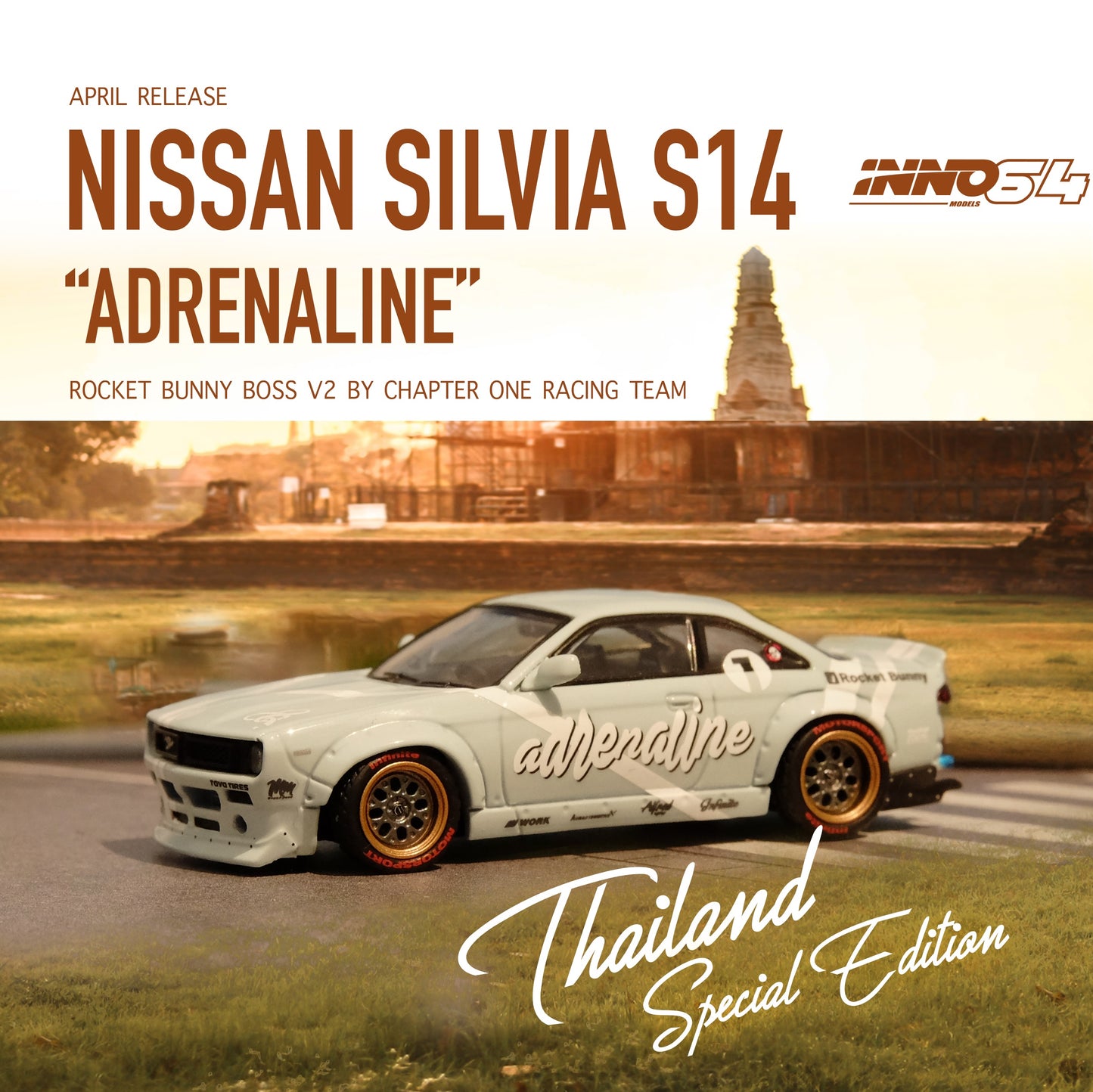 INNO64 1/64 NISSAN SILVIA S14 "ADRENALINE"  Rocket Bunny Boss by Chapter One THAILAND SPECIAL EDITION IN64-S14B-CH1