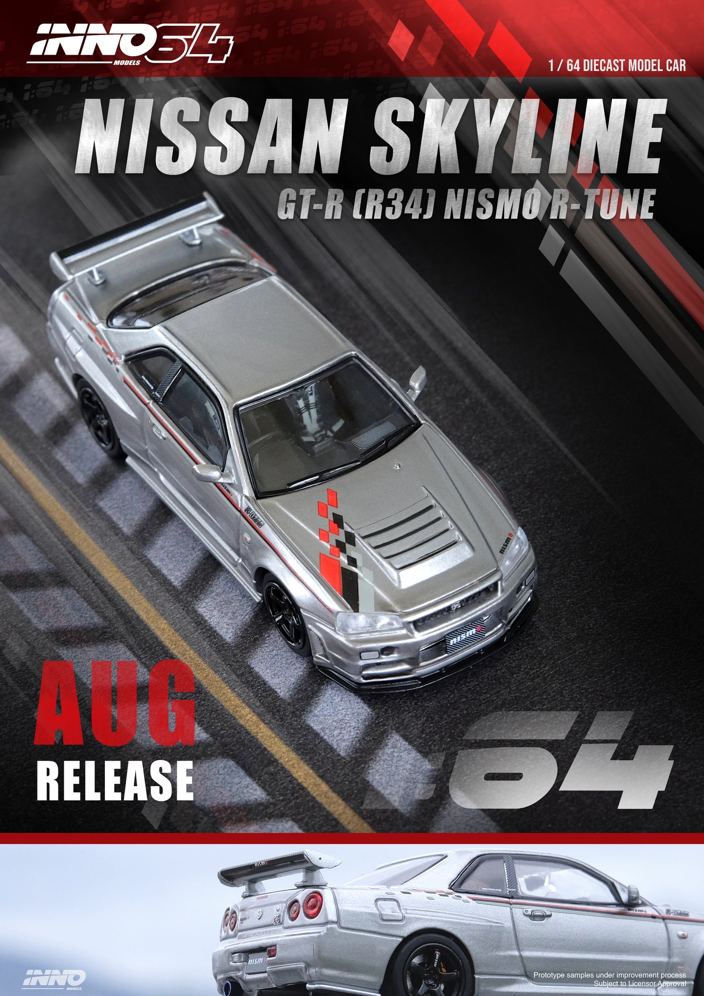 INNO64 1/64 NISSAN SKYLINE GT-R R34 R-TUNE Silver IN64-R34RT-SIL
