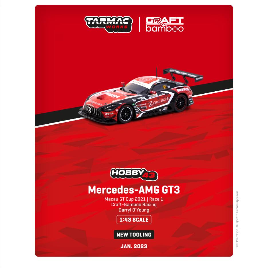 PREORDER TARMAC WORKS HOBBY43 1/43 Mercedes-AMG GT3 Macau GT Cup 2021 - Race 1 Craft-Bamboo Racing Darryl O'Young T43-023-21MGP95 (Approx. Release Date : JANUARY 2023 subject to manufacturer's final decision)