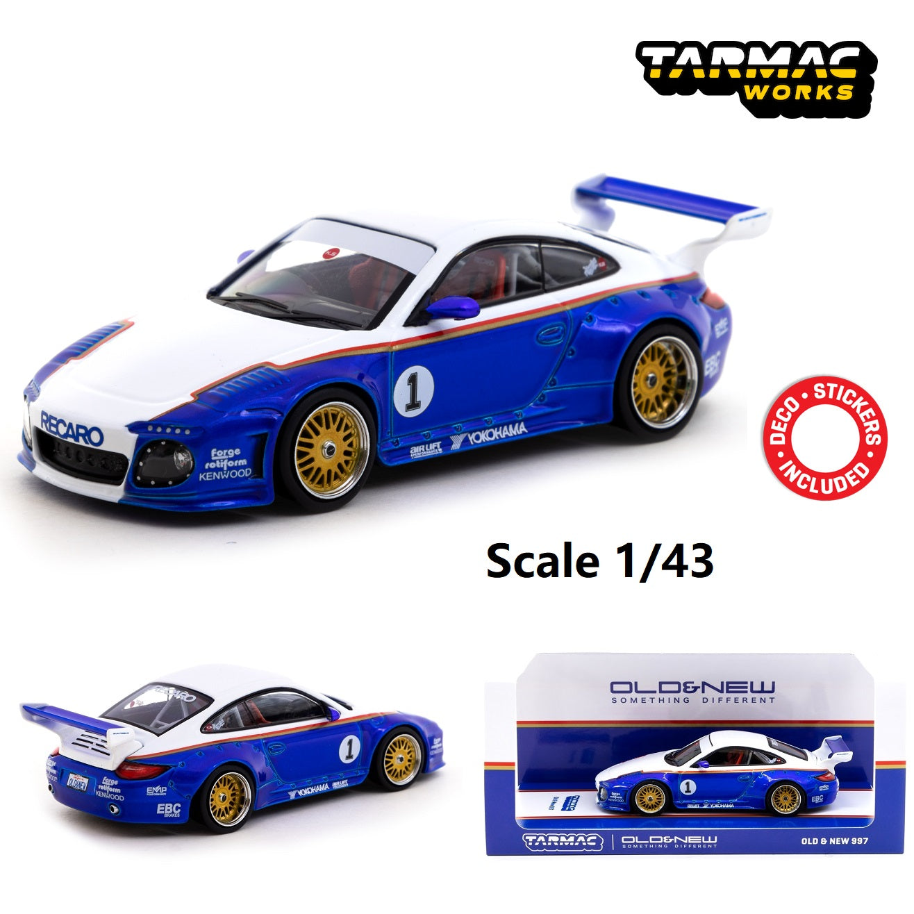TARMAC WORKS HOBBY43 1/43 Old & New 997, Blue / White T43-TL026-BLW