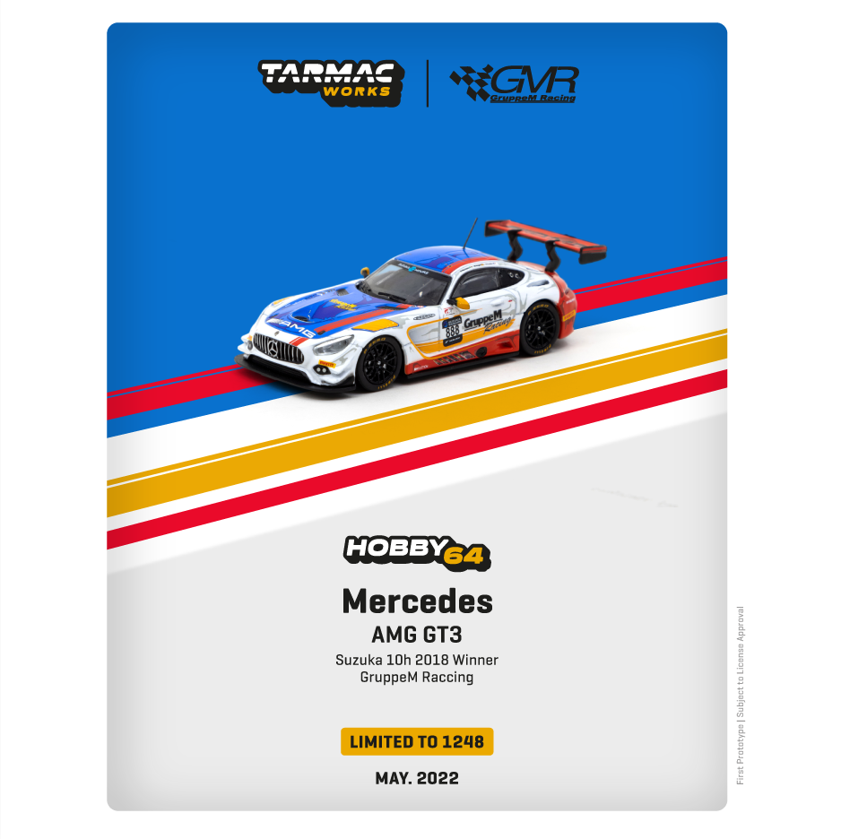 TARMAC WORKS HOBBY64 1/64 Mercedes AMG GT3  Suzuka 10hours 2018 Winner Gruppe M Racing *Limited to 1248pcs* T64-008-18SUZ888