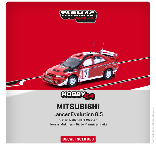 TARMAC WORKS HOBBY64 1/64 Mitsubishi Lancer Evolution 6.5 Safari Rally 2001 Winner Tommi Mäkinen / Risto Mannisenmäki Decal included T64-021-01SAF