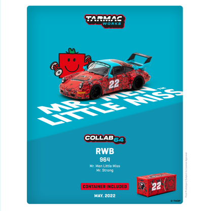 TARMAC WORKS COLLAB64 1/64 RWB 964 Mr. Men Little Miss Mr. Strong with Container T64-037-MR