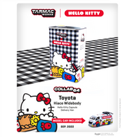 TARMAC WORKS COLLAB64 1/64 Toyota Hiace Widebody Tarmac Works X Hello Kitty Capsule Delivery Van with Metal Oil Can T64-038-HKD
