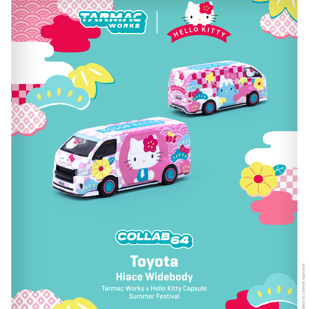 TARMAC WORKS COLLAB64 1/64 Toyota Hiace Widebody Hello Kitty Capsule Summer festival *Official Licensed by Sanrio* T64-038-HKSF