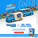 TARMAC WORKS COLLAB64 Toyota Hiace Widebody Mr. Men Little Miss 50th Anniversary with Metal Oil Can T64-038-MR