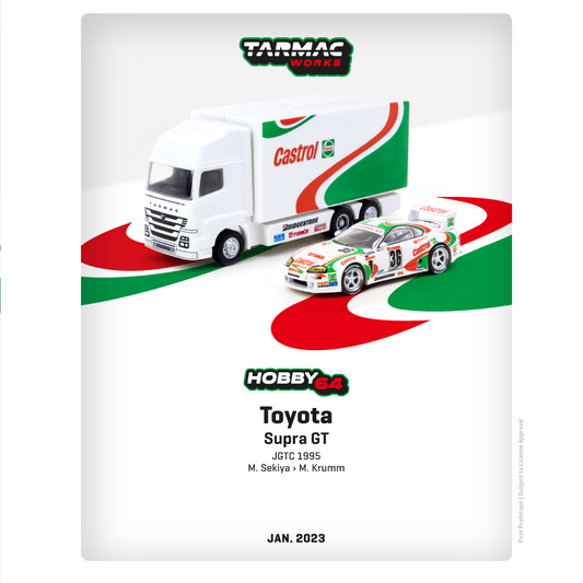 TARMAC WORKS HOBBY64 1/64 Toyota Supra GT JGTC 1995 M. Sekiya / M. Krumm With Truck Packaging T64-051-95JGTC36