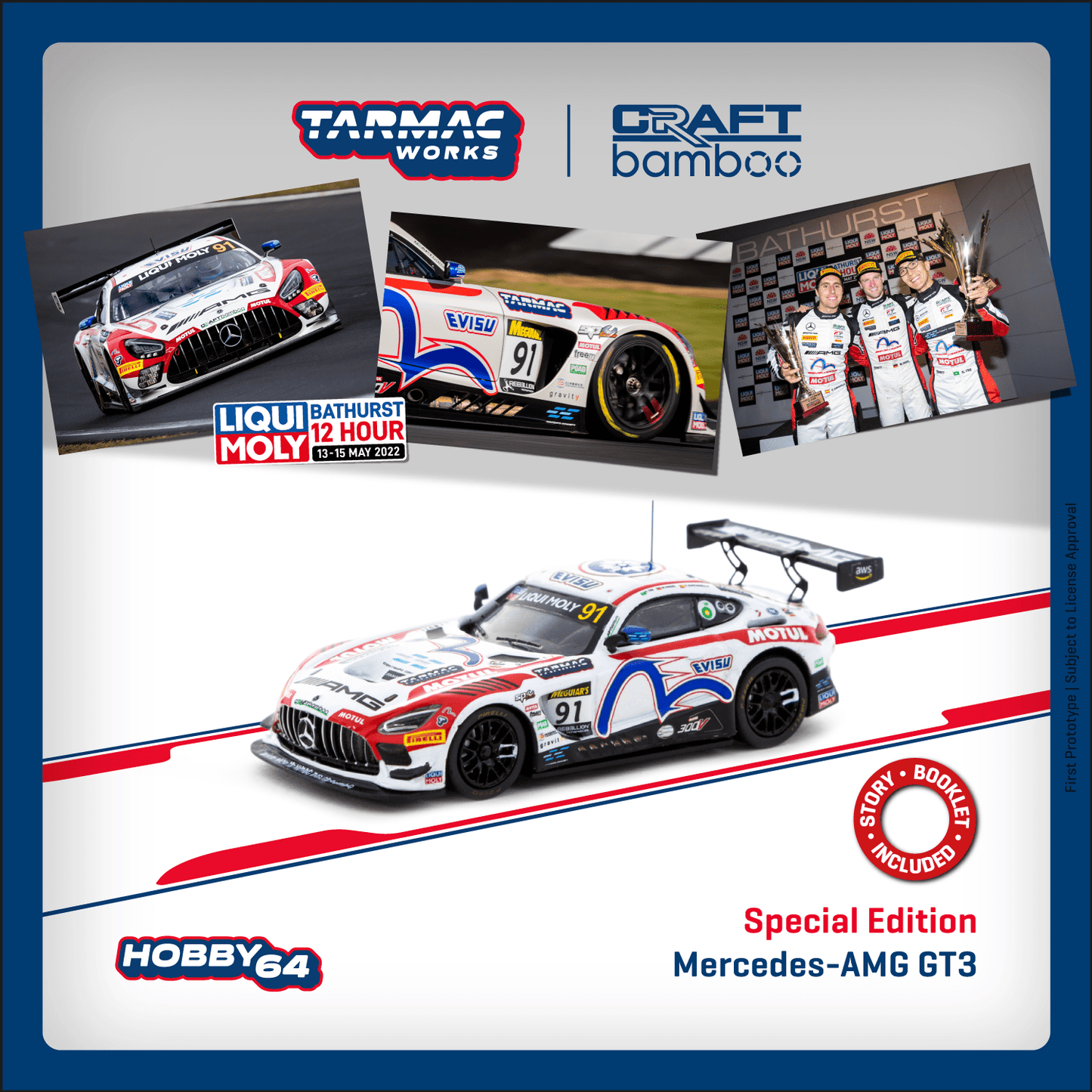 TARMAC WORKS HOBBY64 1/64 Mercedes-AMG GT3 Bathurst 12 Hour 2022 Craft-Bamboo Racing M. Engel / D. Juncadella / K. Tse T64-062-22BH91