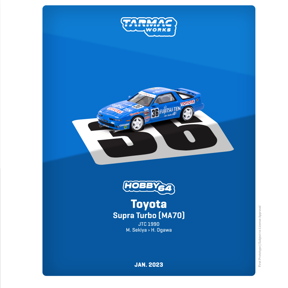 TARMAC WORKS HOBBY64 1/64 Toyota Supra Turbo (MA70) JTC 1990 M. Sekiya / H. Ogawa T64-064-90JTC36