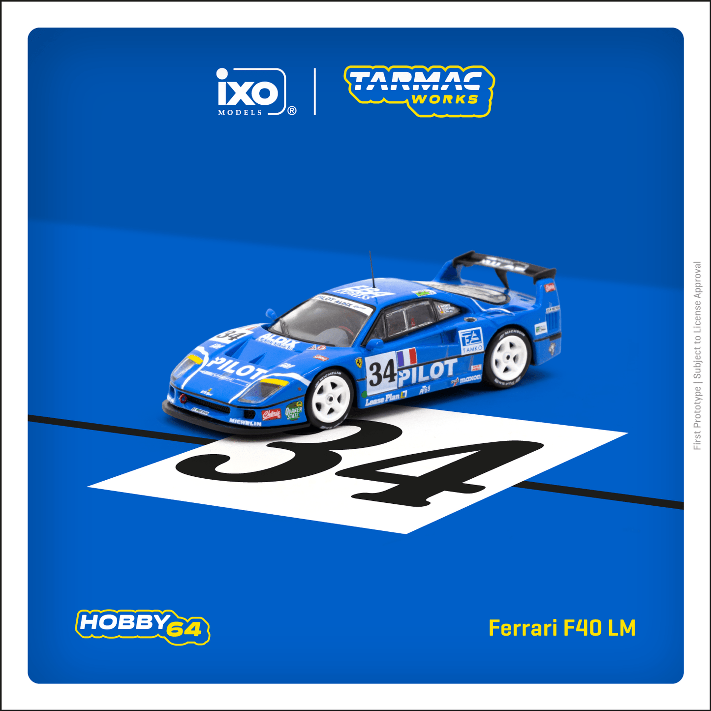 TARMAC WORKS HOBBY64 1/64 Ferrari F40 LM 24h of Le Mans 1995 M. Ferté / O. Thévenin / C. Palau T64-075-95LM34