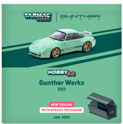 TARMAC WORKS HOBBY64 1/64 Gunther Werks 993 Green With Special Packaging Box T64-TL054-GR