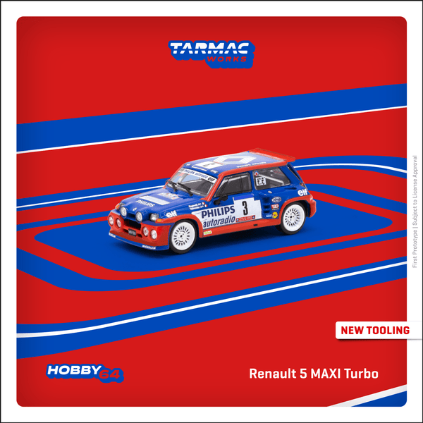 TARMAC WORKS HOBBY64 1/64 Renault 5 MAXI Turbo Tour de Corse - Rallye de France 1985 Winner Jean Ragnotti / Pierre Thimonier T64-TL061-85TDC03