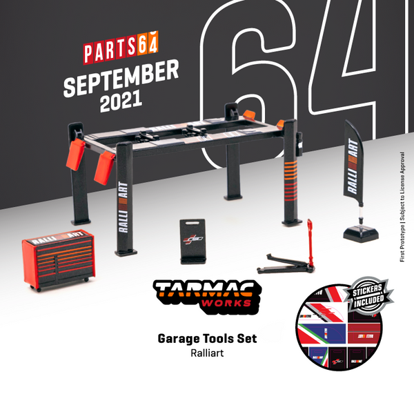 TARMAC WORKS 1/64 PARTS64 Garage tools set  Ralliart *** Stickers included *** T64A-001-RLA