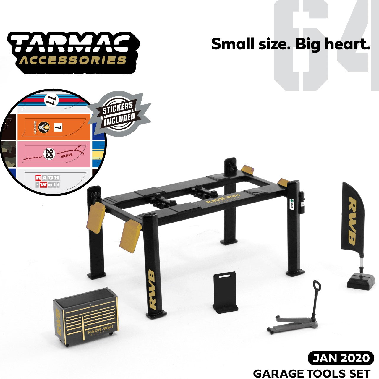 Tarmac Works 1/64 Garage Tools Set RWB - Stickers Included T64A-001-RWB