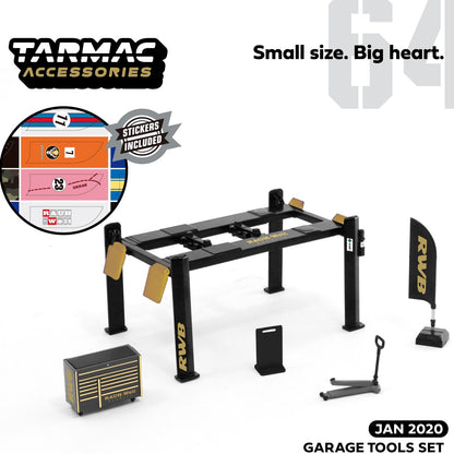 Tarmac Works 1/64 Garage Tools Set RWB - Stickers Included T64A-001-RWB