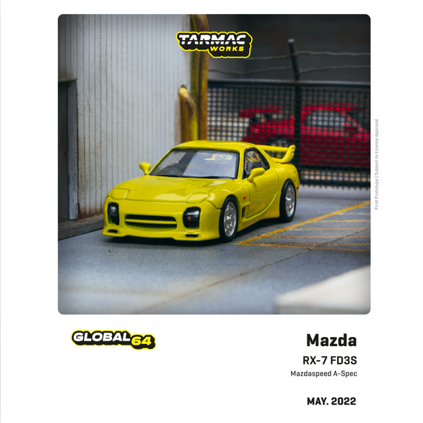 TARMAC WORKS GLOBAL64 1/64 Mazda RX-7 (FD3S) Mazdaspeed A-Spec Competition Yellow Mica T64G-012-YL