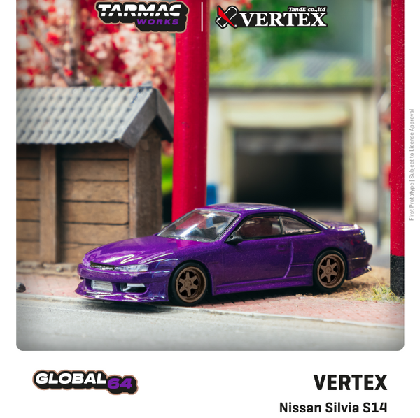 TARMAC WORKS GLOBAL64 1/64 VERTEX Nissan Silvia S14 Purple Metallic T64G-018-PU