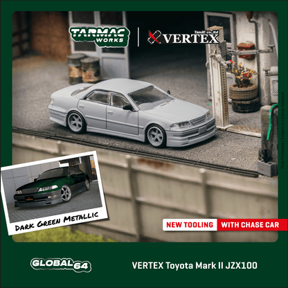 TARMAC WORKS GLOBAL64 1/64 VERTEX Toyota Mark II JZX100 Dark Green Metallic T64G-024-GR