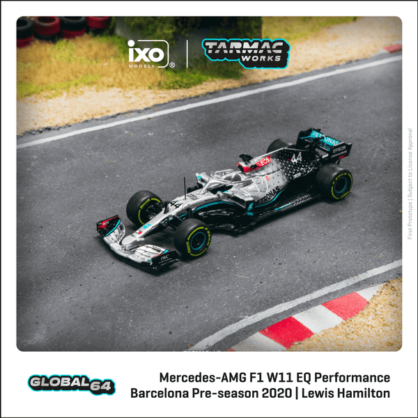 TARMAC WORKS GLOBAL64 1/64 Mercedes-AMG F1 W11 EQ Performance Barcelona Pre-season Testing 2020 Lewis Hamilton T64G-F036-LH2