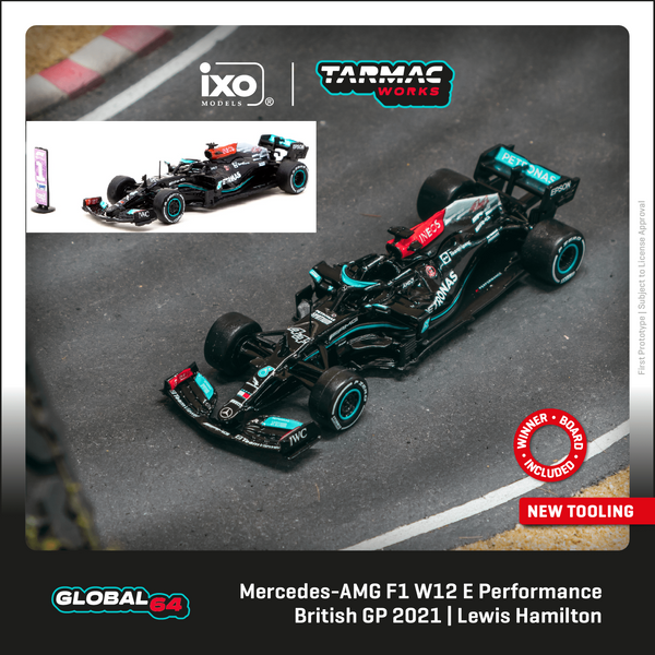 TARMAC WORKS GLOBAL64 1/64 Mercedes-AMG F1 W12 E Performance British Grand Prix 2021 Winner Lewis Hamilton T64G-F037-LH1