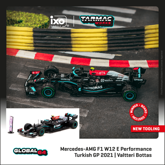 PREORDER TARMAC WORKS GLOBAL64 1/64 Mercedes-AMG F1 W12 E Performance Turkish Grand Prix 2021 Winner Valtteri Bottas T64G-F037-VB1 (Approx. Release Date : APRIL 2023 subject to manufacturer's final decision)