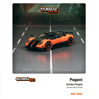 TARMAC WORKS GLOBAL64 1/64 Pagani Zonda Cinque Arancio Saint Tropez T64G-TL021-OR