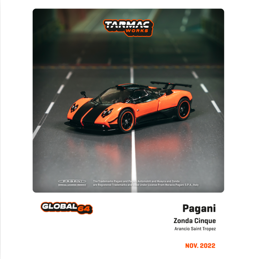 TARMAC WORKS GLOBAL64 1/64 Pagani Zonda Cinque Arancio Saint Tropez T64G-TL021-OR