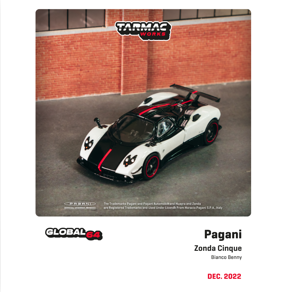 TARMAC WORKS GLOBAL64 1/64 Pagani Zonda Cinque Bianco Benny T64G-TL021-WH