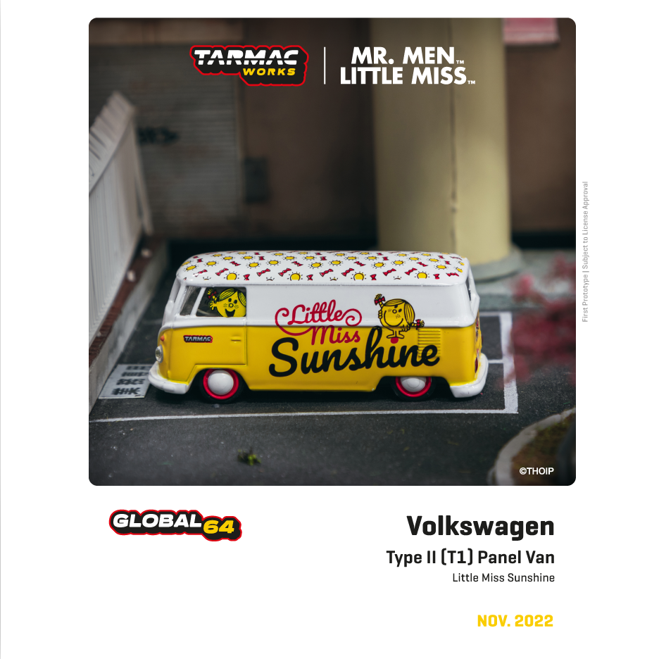 TARMAC WORKS COLLAB64 1/64 VW Type II (T1) Panel Van  Mr. Men Little Miss Little Miss Sunshine T64S-005-MMLM