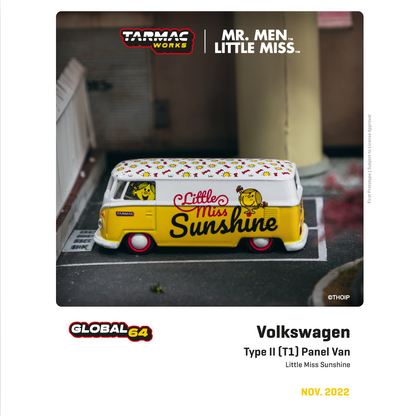 TARMAC WORKS COLLAB64 1/64 VW Type II (T1) Panel Van  Mr. Men Little Miss Little Miss Sunshine T64S-005-MMLM