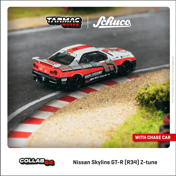 PREORDER TARMAC WORKS COLLAB64 1/64 Nissan Skyline GT-R (R34) Z-tune White/Red/Black T64S-014-GT (Approx. Release Date : AUGUST 2023 subject to manufacturer's final decision)