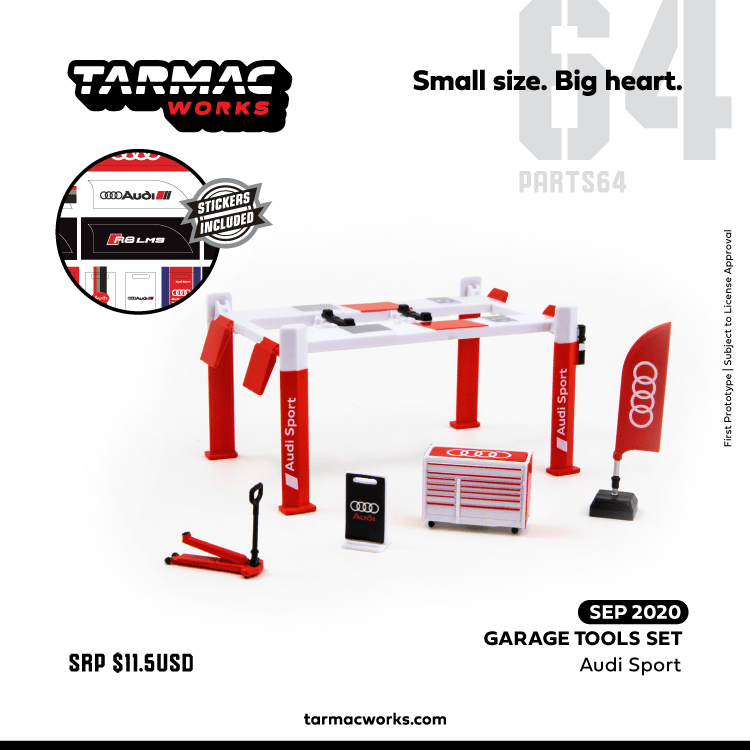 Tarmac Works 1/64 Garage Tools Set Audi Sport - Stickers Included T64A-001-AS