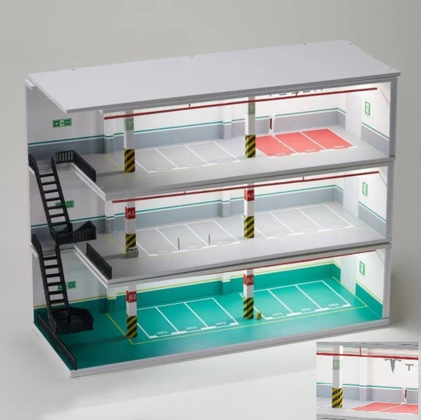 YOU&CAR 1/64 Three-Storey Parking with LED Lights and EV Charging Station