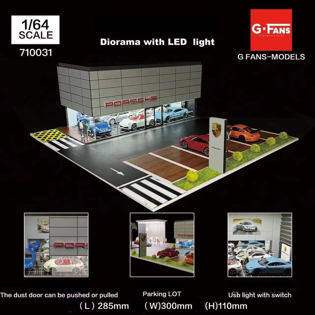 G-FANS 1/64 Diorama with LED Light - Porsche Showroom 710031