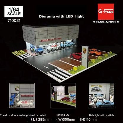 G-FANS 1/64 Diorama with LED Light - Porsche Showroom 710031