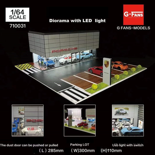G-FANS 1/64 Diorama with LED Light - Porsche Showroom 710031