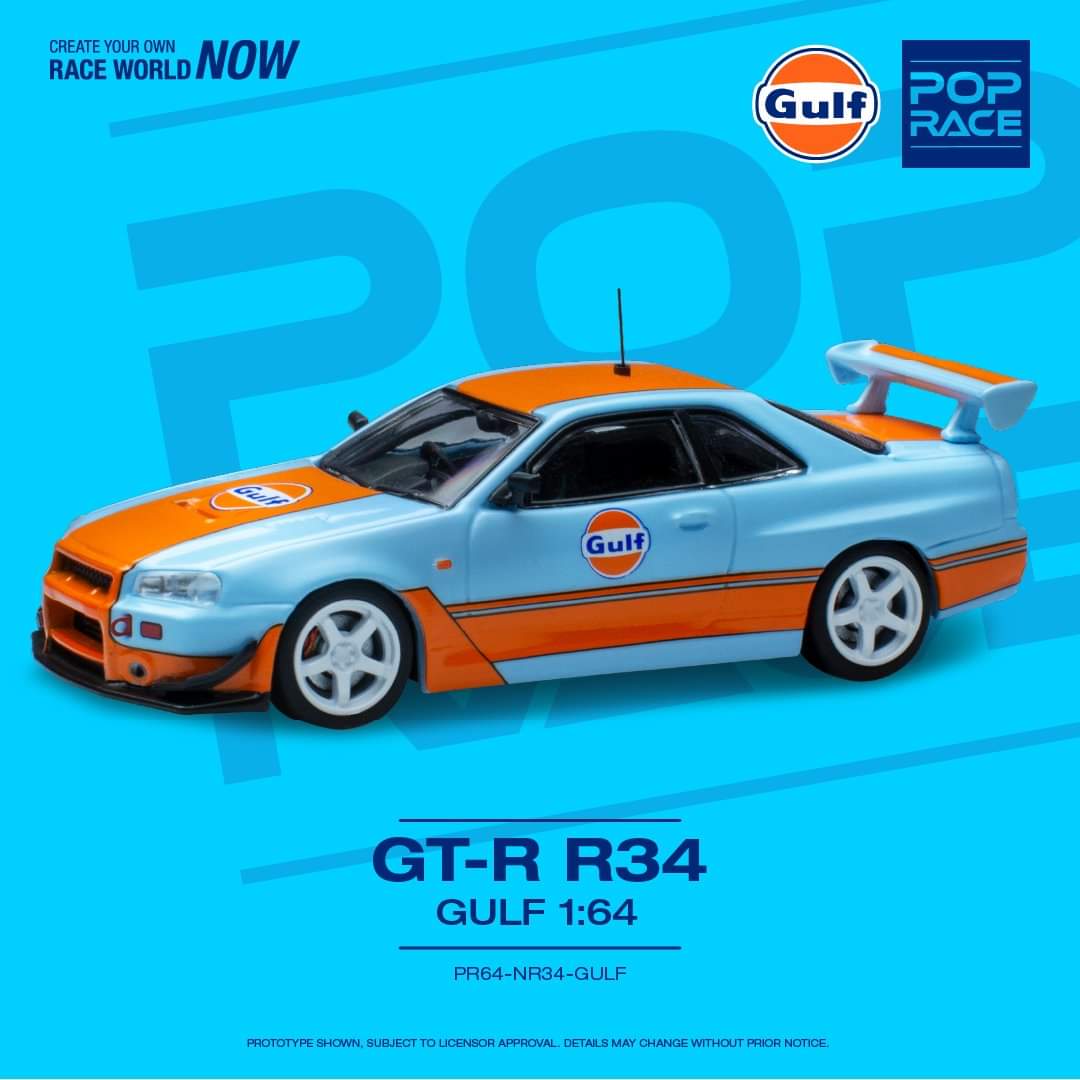 POPRACE 1/64 GTR R34 Gulf Oil Livery PR64-NR34-GULF