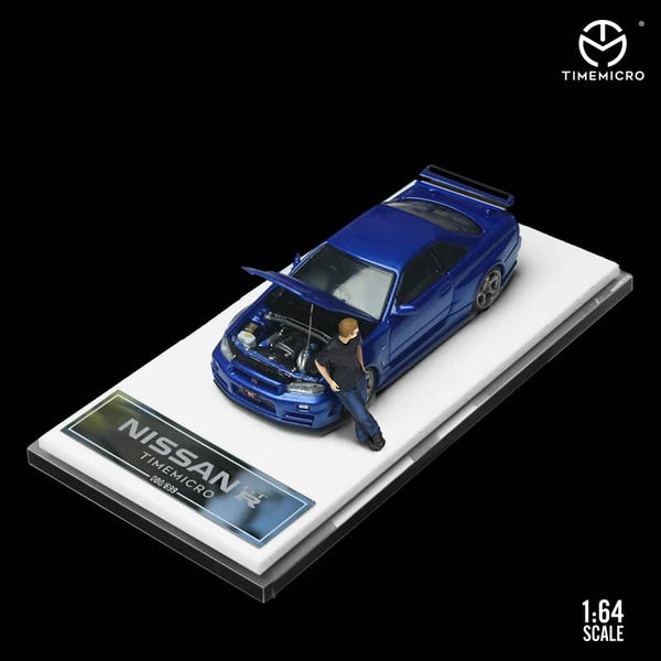 TIME MICRO 1/64 NISSAN GT-R R34 BLUE WITH FIGURE