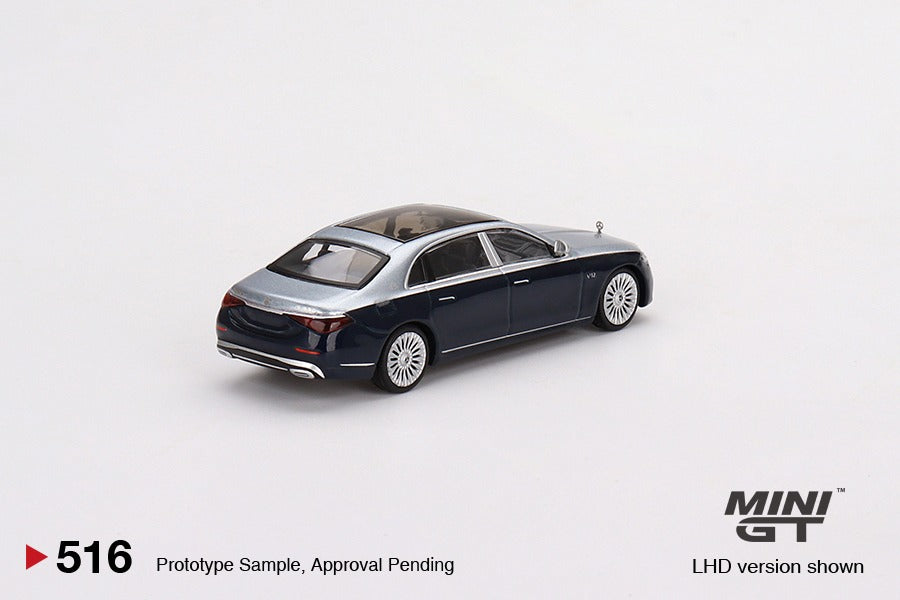MINI GT 1/64 Mercedes-Maybach S680 Cirrus Silver / Nautical Blue Metallic LHD MGT00516-L