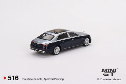 MINI GT 1/64 Mercedes-Maybach S680 Cirrus Silver / Nautical Blue Metallic LHD MGT00516-L