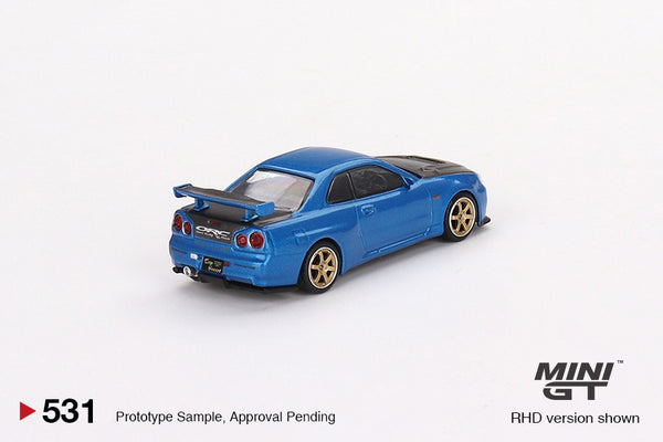 MINI GT 1/64 Nissan Skyline GT-R (R34) Top Secret Baysie Blue RHD