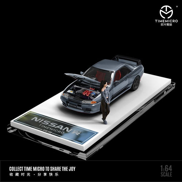 TIME MICRO 1/64 NISSAN GT-R R32 SILVER with Figurine