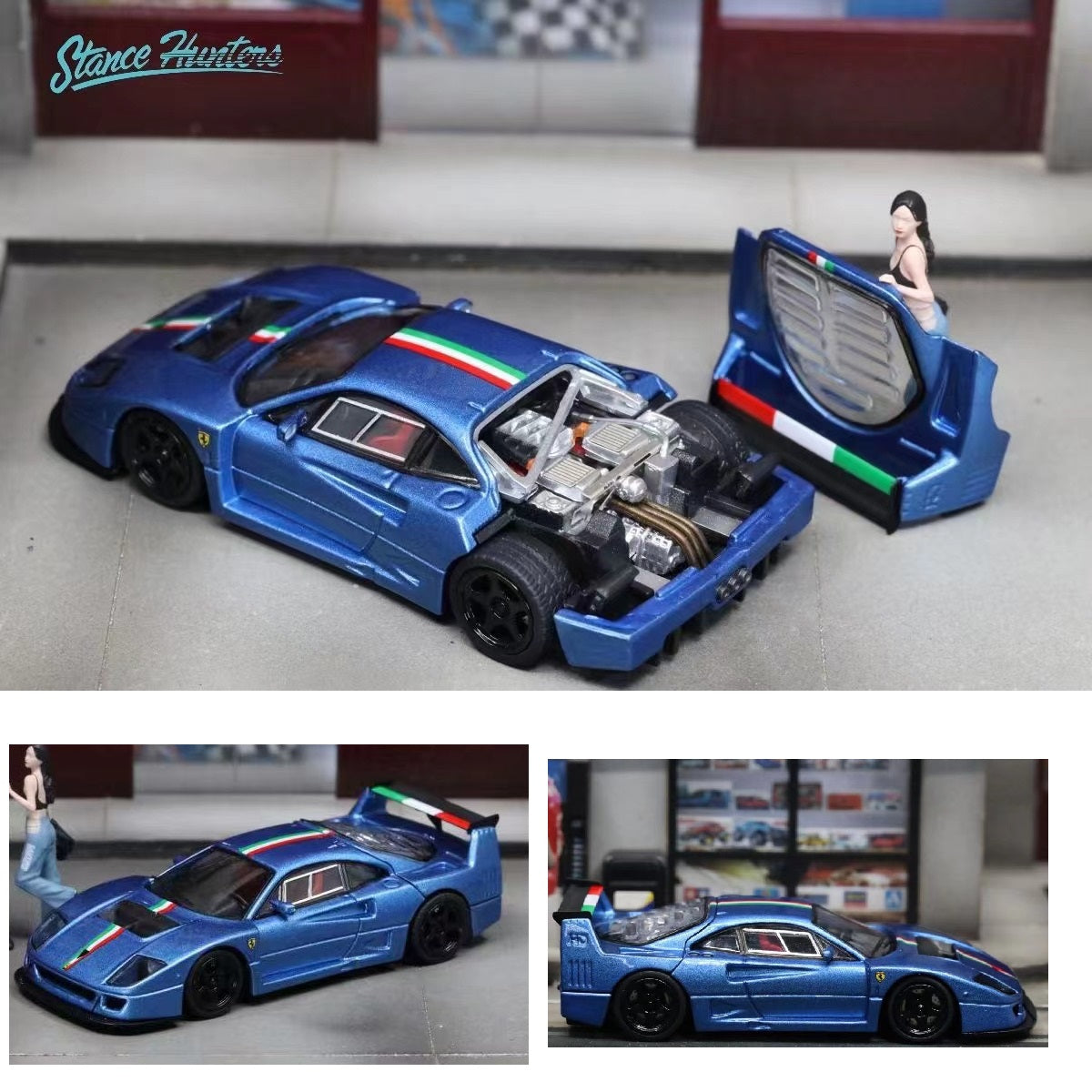 Stance Hunters 1/64 F40 LM Metallic Blue Italian Stripe