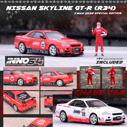 INNO64 1/64 NISSAN SKYLINE GT-R R34 "X'MAS 22" Special Edition With Santa Claus Figure included IN64-R34RT-XMAS22
